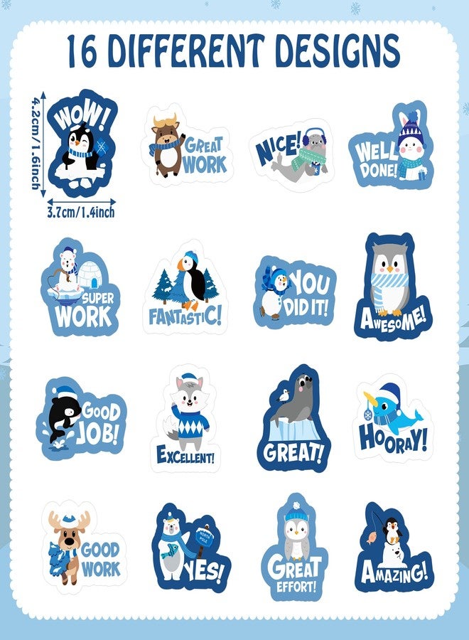 BeYumi Winter Polar Animal Sticker - 1000Pcs Teacher Reward Stickers in 2 Rolls Cute Arctic Animal Motivational Positive Xmas Decal Waterproof Vinyl School Classroom Office Bottle Party Decor for Kids - Image 2